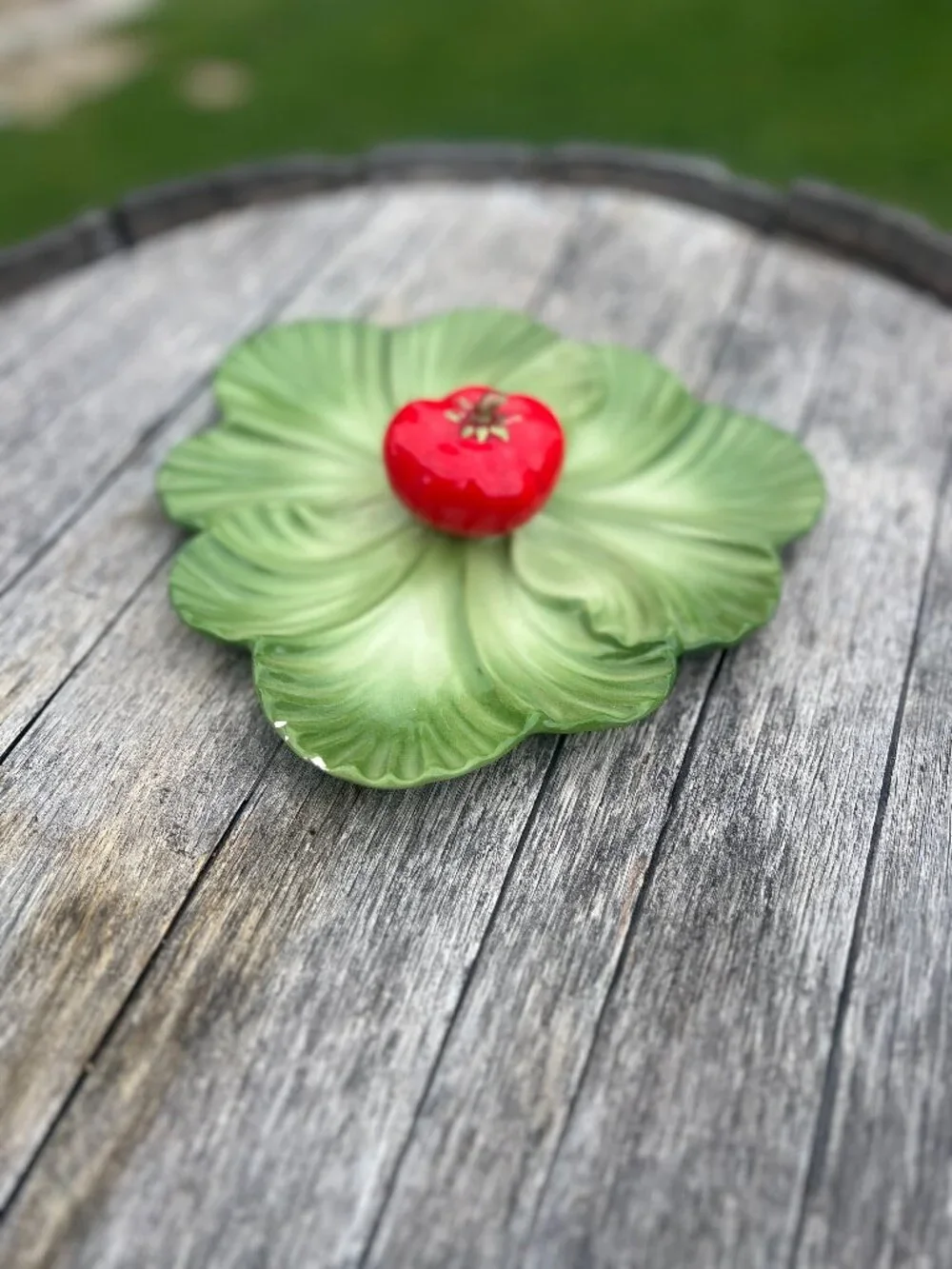 Vintage Brad Keeler Leaf Serving Plate with Tomato Center | Hand-Painted Majolic